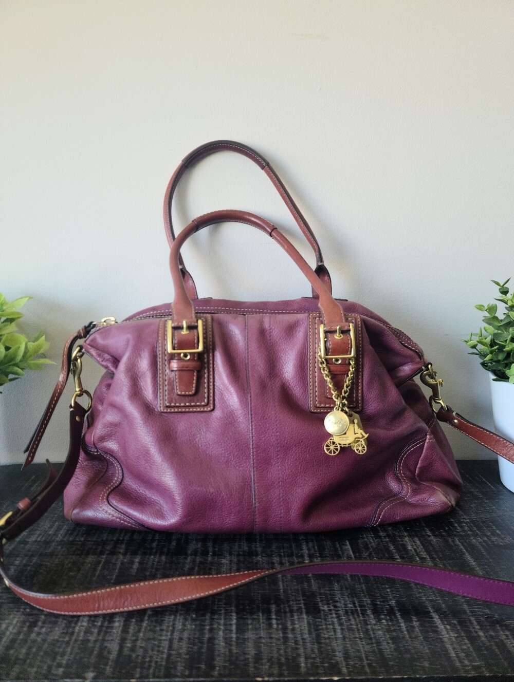 Coach Rare Vintage Plum Leather Hamilton Satchel Crossbody Bag #12444